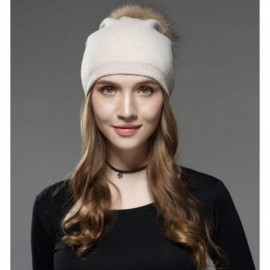 Skullies & Beanies Women Beanie Caps Knit Wool Winter Fur Pom Pom Hat Ski Hats Girls Classic Solid Color Hats - Beige - C918I...