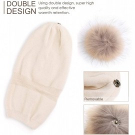 Skullies & Beanies Women Beanie Caps Knit Wool Winter Fur Pom Pom Hat Ski Hats Girls Classic Solid Color Hats - Beige - C918I...