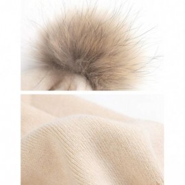 Skullies & Beanies Women Beanie Caps Knit Wool Winter Fur Pom Pom Hat Ski Hats Girls Classic Solid Color Hats - Beige - C918I...