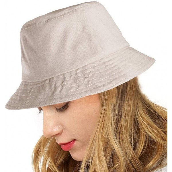 Bucket Hats Sun Protection Bucket Hat- Women Men Cotton Canvas Hat- Fisherman Cap Gifts - Beige&white - CI18QAYD4C8 $14.75