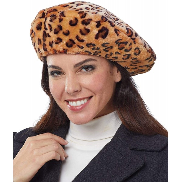 Berets Faux Fur Beret - Leopard - CC18KHC6DIA $14.73