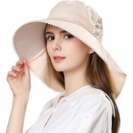 Sun Hats UV Protection Summer Sun Hat Women Packable Cotton Ponytail Chin Strap 55-59CM - 99034_beige - CM18DQWIUDU $33.34