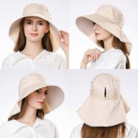 Sun Hats UV Protection Summer Sun Hat Women Packable Cotton Ponytail Chin Strap 55-59CM - 99034_beige - CM18DQWIUDU $16.23