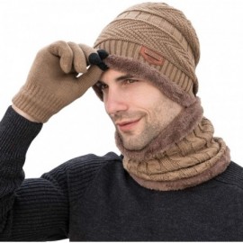 Skullies & Beanies Winter Hat Scarf Gloves Set Skull Cap Neck Warmer and Touch Screen Gloves - Khaki - CE18AHRDCC8 $33.39