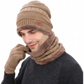 Skullies & Beanies Winter Hat Scarf Gloves Set Skull Cap Neck Warmer and Touch Screen Gloves - Khaki - CE18AHRDCC8 $11.63
