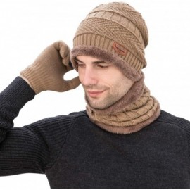 Skullies & Beanies Winter Hat Scarf Gloves Set Skull Cap Neck Warmer and Touch Screen Gloves - Khaki - CE18AHRDCC8 $11.63