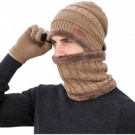 Skullies & Beanies Winter Hat Scarf Gloves Set Skull Cap Neck Warmer and Touch Screen Gloves - Khaki - CE18AHRDCC8 $11.63