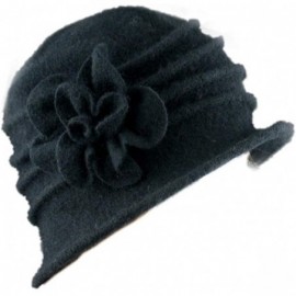 Fedoras 100% Wool Dome Bucket Hat Winter Cloche Hat Fedoras Cocktail Hat - A-black - CY18IZTYN5L $23.07