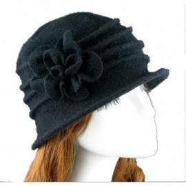 Fedoras 100% Wool Dome Bucket Hat Winter Cloche Hat Fedoras Cocktail Hat - A-black - CY18IZTYN5L $14.34