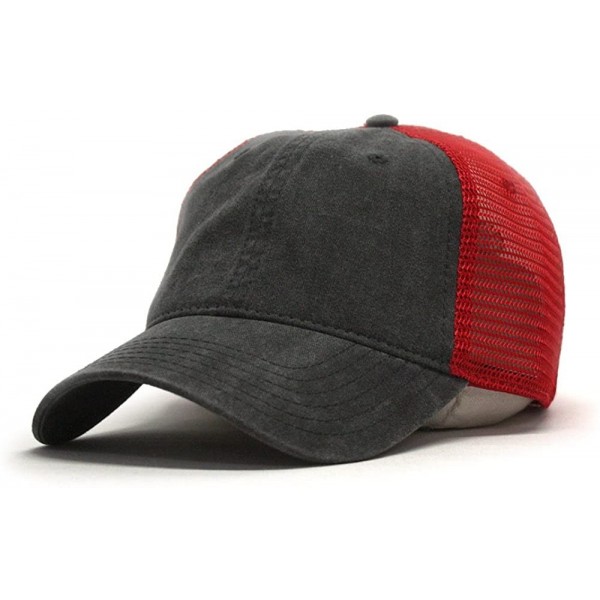 Baseball Caps Vintage Washed Cotton Soft Mesh Adjustable Baseball Cap - Charcoal/Charcoal/Red - CZ189WG7KQA $9.50