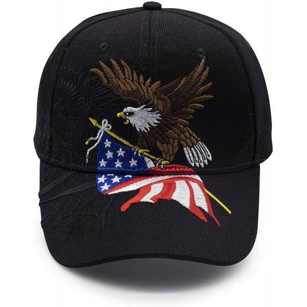 Baseball Caps American Flag USA Eagle Baseball Cap 3D Embroidery Hats for Men Women - Black - CM18TSYRLTC $12.50