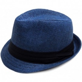 Fedoras Classic Dapper Structured Straw Fedora Hat - Navy - C818CL4ZZ4T $17.84