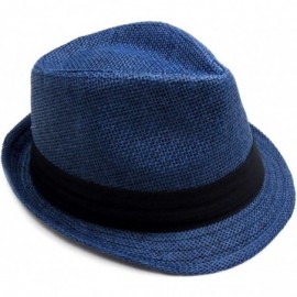 Fedoras Classic Dapper Structured Straw Fedora Hat - Navy - C818CL4ZZ4T $17.84