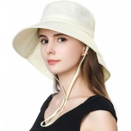 Bucket Hats Large Head Women Packable Wide Brim SPF Sun Hat Bucket Travel Summer Chin Strap 58-60cm - Beige_1005 - C618SQ0L6Z...