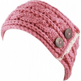 Cold Weather Headbands Womens Cable Knit Hand Made Headband With Button Detail - Pink - C3186ROMXM5 $11.71