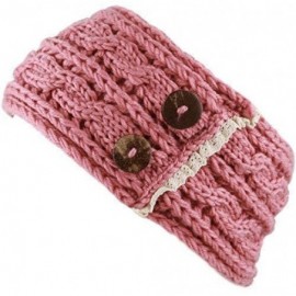 Cold Weather Headbands Womens Cable Knit Hand Made Headband With Button Detail - Pink - C3186ROMXM5 $11.71