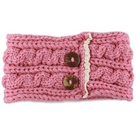 Cold Weather Headbands Womens Cable Knit Hand Made Headband With Button Detail - Pink - C3186ROMXM5 $11.71