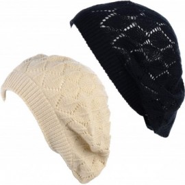 Berets Womens Lightweight Cut Out Knit Beanie Beret Cap Crochet Hat - Many Styles - 2681bkltbge - CR1953AC66S $19.12