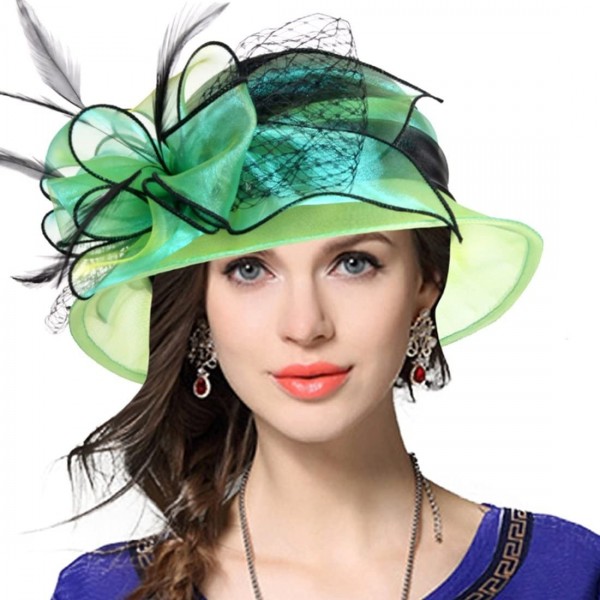 Bucket Hats Lady Derby Dress Church Cloche Hat Bow Bucket Wedding Bowler Hats - Two-tone-green - C617X0HO9KA $28.93