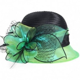 Bucket Hats Lady Derby Dress Church Cloche Hat Bow Bucket Wedding Bowler Hats - Two-tone-green - C617X0HO9KA $28.93