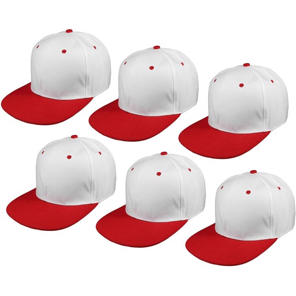 Baseball Caps Plain Blank Flat Brim Adjustable Snapback Baseball Caps LOT 6 Pack - White/Red - CX18WC5USNN $18.02