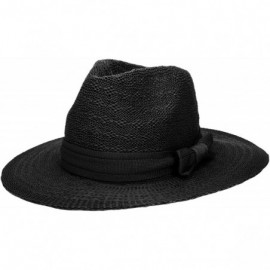 Sun Hats Women's Straw Sun Hat Fedora Trilby Panama Jazz Hat with Bow Band - Black - CA182G4ERL6 $26.70