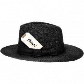 Sun Hats Women's Straw Sun Hat Fedora Trilby Panama Jazz Hat with Bow Band - Black - CA182G4ERL6 $16.24