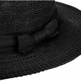 Sun Hats Women's Straw Sun Hat Fedora Trilby Panama Jazz Hat with Bow Band - Black - CA182G4ERL6 $16.24