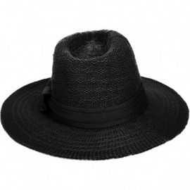 Sun Hats Women's Straw Sun Hat Fedora Trilby Panama Jazz Hat with Bow Band - Black - CA182G4ERL6 $16.24
