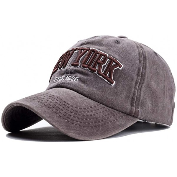 Baseball Caps Baseball Hat New-York Distressed-Adjustable-Strapback - Washed Cotton Dad Hat Unisex - Brown - C418H88S4X8 $12.74