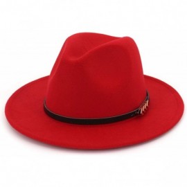 Fedoras Unisex Plain Belt Buckle Decorated Australia Wool Felt Jazz Fedora Hat Men Women Flat Brim Panama Formal Hat - C718O3...