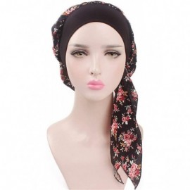 Skullies & Beanies Women Vintage Elastic Wide Band Chemo Head Scarf Turbans Night Sleep Hat Cap - Black - CW18I4ROQWL $8.79