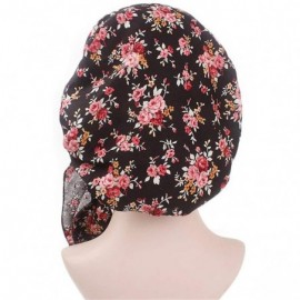 Skullies & Beanies Women Vintage Elastic Wide Band Chemo Head Scarf Turbans Night Sleep Hat Cap - Black - CW18I4ROQWL $8.79