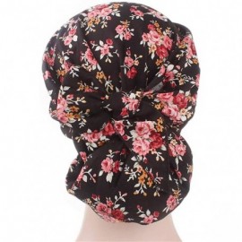 Skullies & Beanies Women Vintage Elastic Wide Band Chemo Head Scarf Turbans Night Sleep Hat Cap - Black - CW18I4ROQWL $8.79