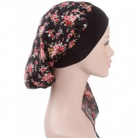 Skullies & Beanies Women Vintage Elastic Wide Band Chemo Head Scarf Turbans Night Sleep Hat Cap - Black - CW18I4ROQWL $8.79