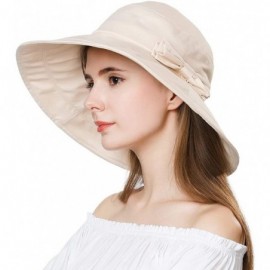 Bucket Hats Womens UPF50 Cotton Packable Sun Hats w/Chin Cord Wide Brim Stylish 54-60CM - 69038_beige - CZ196T2U0A5 $22.89