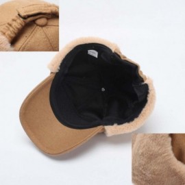 Skullies & Beanies Women's Ushanka Earflaps Flat Cap Winter Woolen Harajuku Bomber Trapper Russian Hats - Camel - CI188XTSRXI...