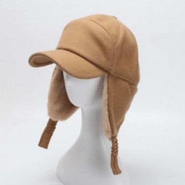 Skullies & Beanies Women's Ushanka Earflaps Flat Cap Winter Woolen Harajuku Bomber Trapper Russian Hats - Camel - CI188XTSRXI...