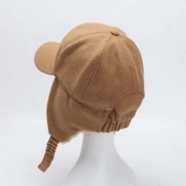 Skullies & Beanies Women's Ushanka Earflaps Flat Cap Winter Woolen Harajuku Bomber Trapper Russian Hats - Camel - CI188XTSRXI...