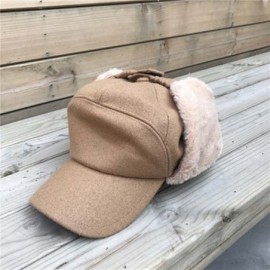 Skullies & Beanies Women's Ushanka Earflaps Flat Cap Winter Woolen Harajuku Bomber Trapper Russian Hats - Camel - CI188XTSRXI...