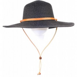 Sun Hats Women's Wide Brim Braided Sun Hat with Wind Lanyard Rated UPF 50+ Sun Protection-FL2403 - Black - CS183RMLCR8 $16.95