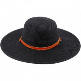 Sun Hats Women's Wide Brim Braided Sun Hat with Wind Lanyard Rated UPF 50+ Sun Protection-FL2403 - Black - CS183RMLCR8 $16.95