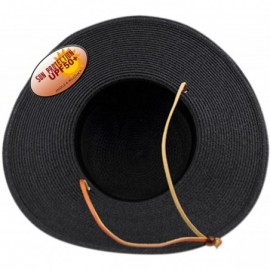 Sun Hats Women's Wide Brim Braided Sun Hat with Wind Lanyard Rated UPF 50+ Sun Protection-FL2403 - Black - CS183RMLCR8 $16.95