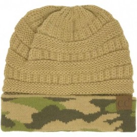 Skullies & Beanies Winter Fall Trendy Chunky Stretchy Cable Knit Beanie Hat - Camouflage Camel - C418YTMIK5L $31.11