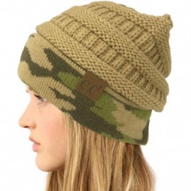 Skullies & Beanies Winter Fall Trendy Chunky Stretchy Cable Knit Beanie Hat - Camouflage Camel - C418YTMIK5L $16.64