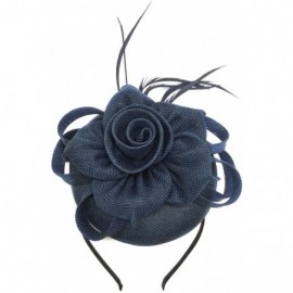 Berets Womens Fascinator Hat Sinamay Pillbox Flower Feather Tea Party Derby Wedding Headwear - Navy Blue - CC18NE0CK9O $19.29