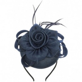 Berets Womens Fascinator Hat Sinamay Pillbox Flower Feather Tea Party Derby Wedding Headwear - Navy Blue - CC18NE0CK9O $11.10