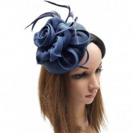 Berets Womens Fascinator Hat Sinamay Pillbox Flower Feather Tea Party Derby Wedding Headwear - Navy Blue - CC18NE0CK9O $11.10