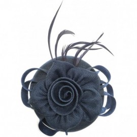 Berets Womens Fascinator Hat Sinamay Pillbox Flower Feather Tea Party Derby Wedding Headwear - Navy Blue - CC18NE0CK9O $11.10