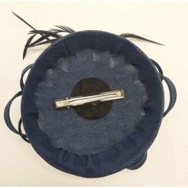 Berets Womens Fascinator Hat Sinamay Pillbox Flower Feather Tea Party Derby Wedding Headwear - Navy Blue - CC18NE0CK9O $11.10